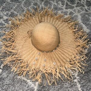 💛 NWOT TORABASSO ITALY STRAW SUN HAT SEASHELL TURQUOISE 💛